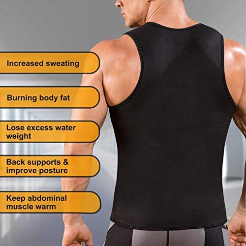 Sauna Vest for Men Waist Trainer Zipper Neoprene Sauna Suit Workout Tank  Top Gym 